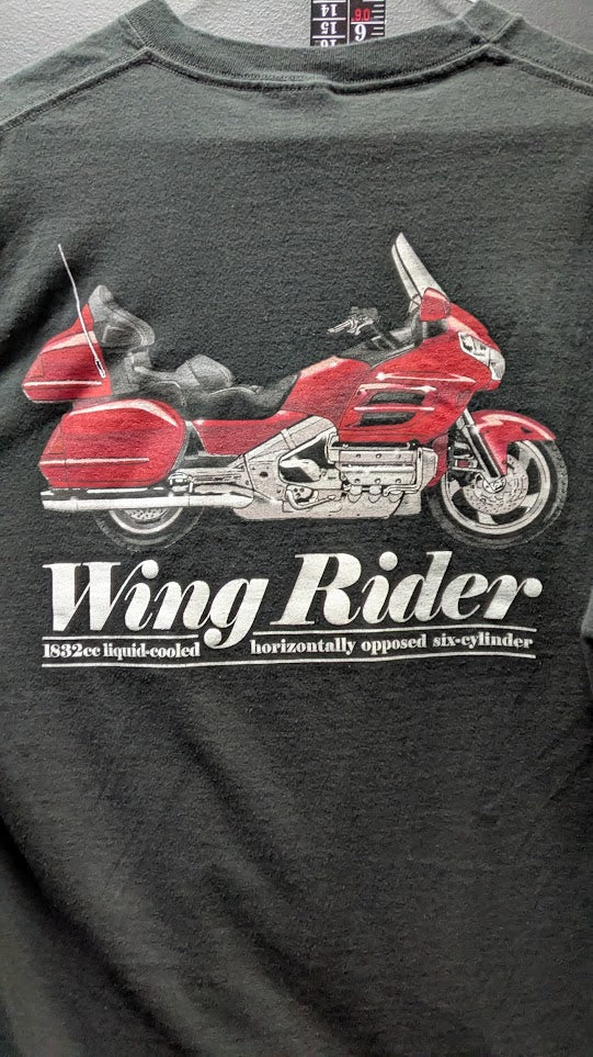 Honda Gold Wing Wing Rider Motorcycle T-Shirt Black Graphic Tee Men's Large
