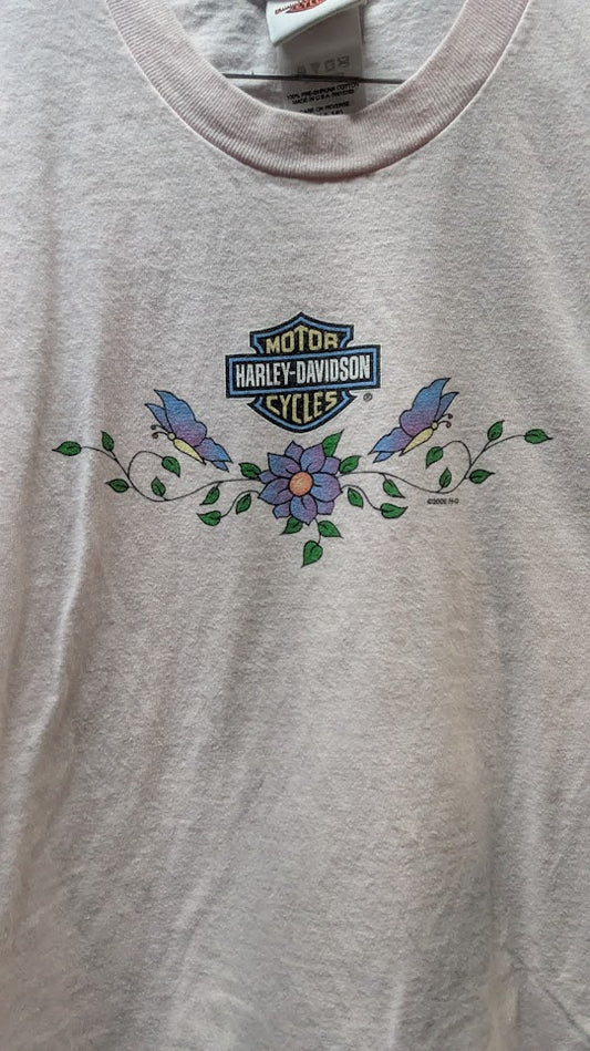 2006 Harley-Davidson Sturgis Butterfly Floral Youth Pink Graphic T-Shirt Large (14-16)
