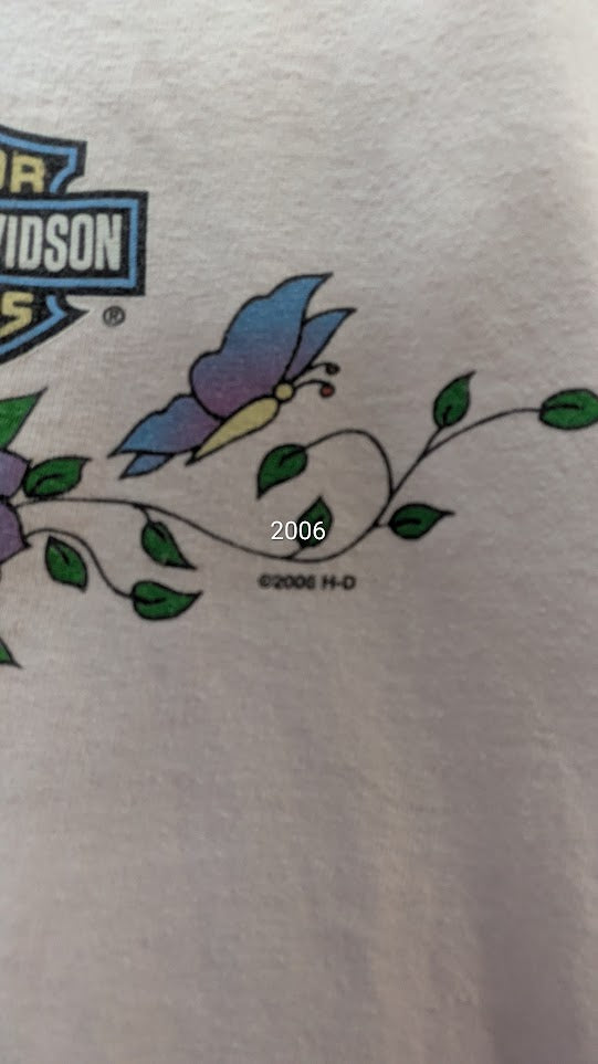 2006 Harley-Davidson Sturgis Butterfly Floral Youth Pink Graphic T-Shirt Large (14-16)
