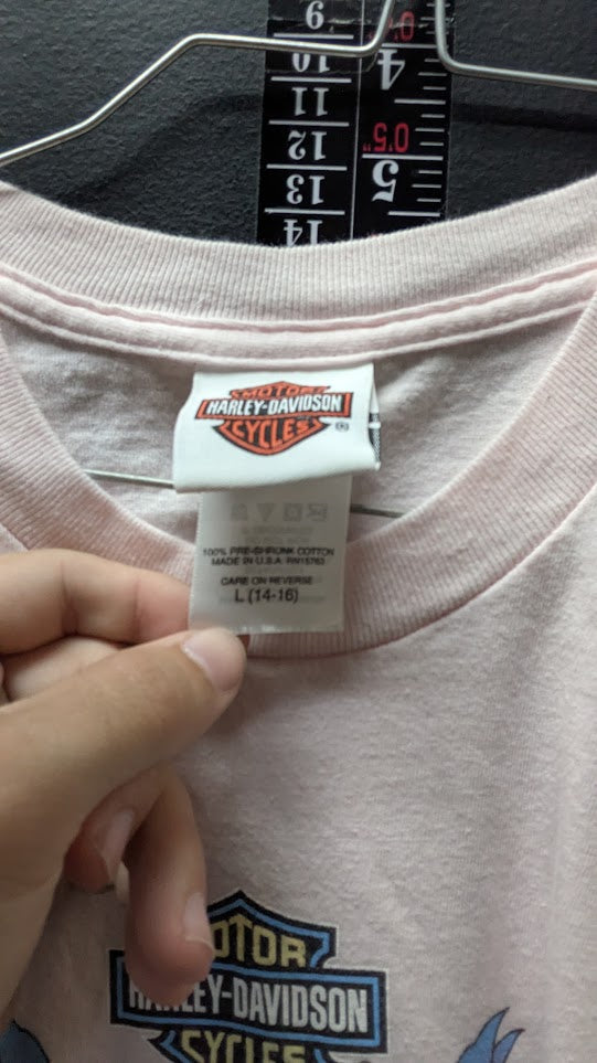 2006 Harley-Davidson Sturgis Butterfly Floral Youth Pink Graphic T-Shirt Large (14-16)