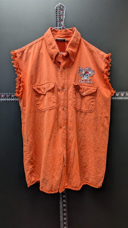 Key West Florida "Ride It Like You Stole It" Sleeveless Biker Button-Up Shirt – Men's Medium