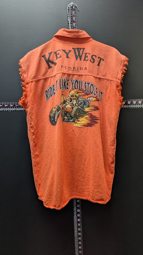 Key West Florida "Ride It Like You Stole It" Sleeveless Biker Button-Up Shirt – Men's Medium