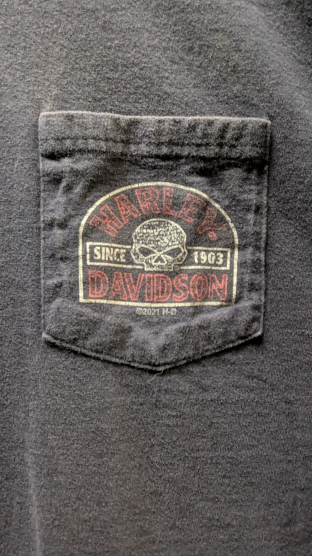 Harley-Davidson Wildcat Lexington, KY Pocket T-Shirt – Navy Blue – Made in USA