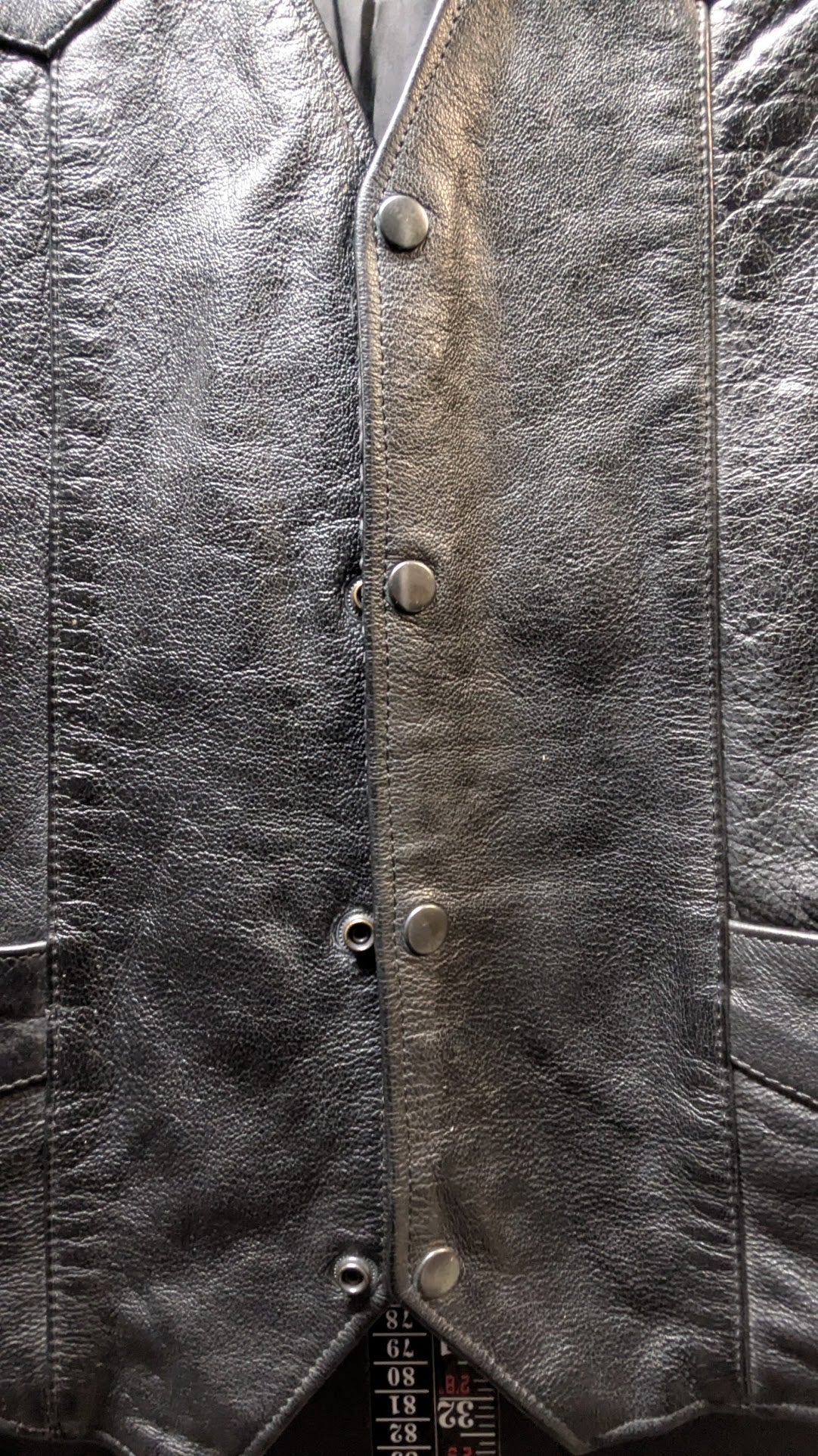 Leather Gallery Black Leather Motorcycle Vest – Size 44 – Lace Side – Patched Biker Vest