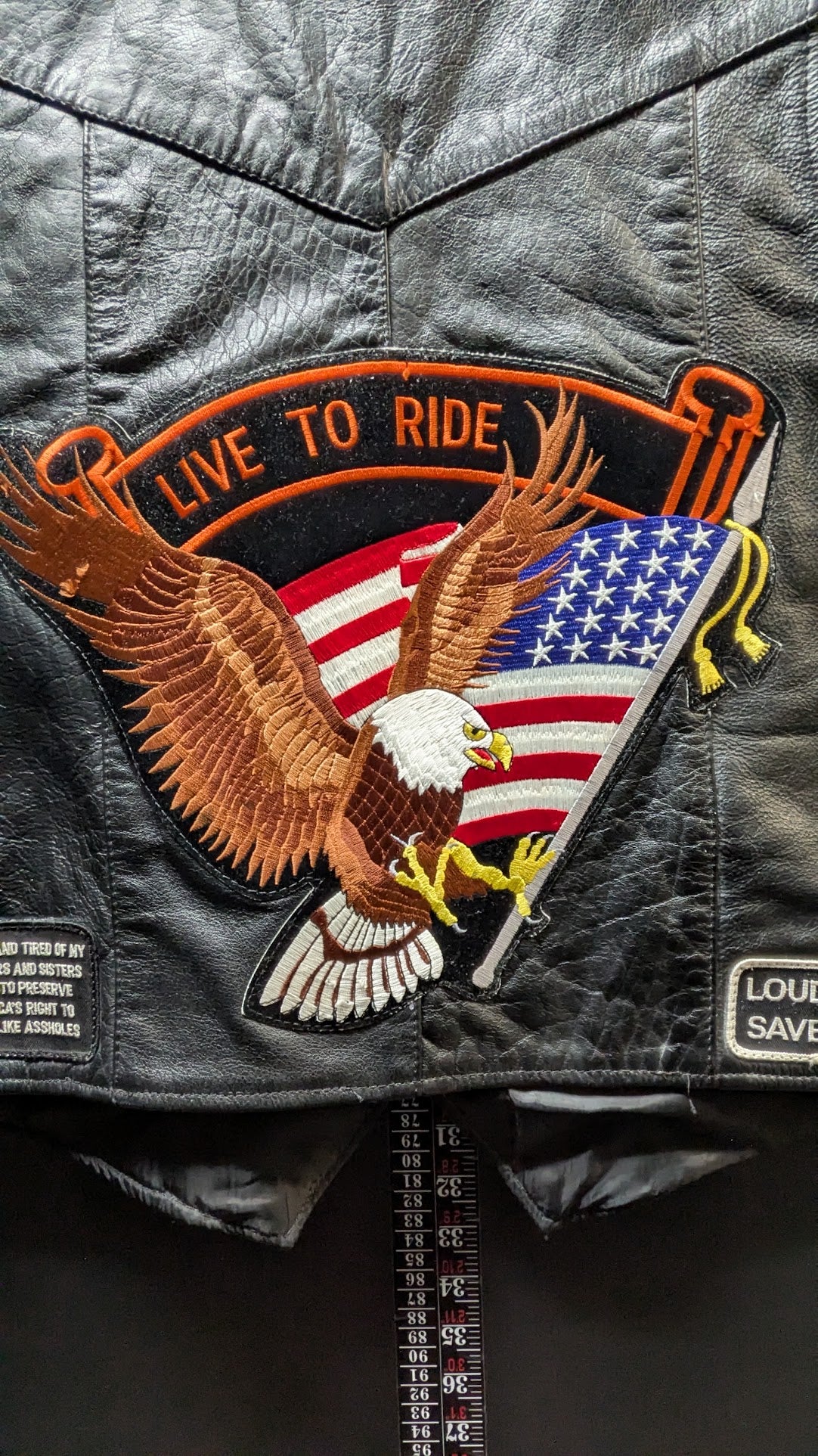 Leather Gallery Black Leather Motorcycle Vest – Size 44 – Lace Side – Patched Biker Vest