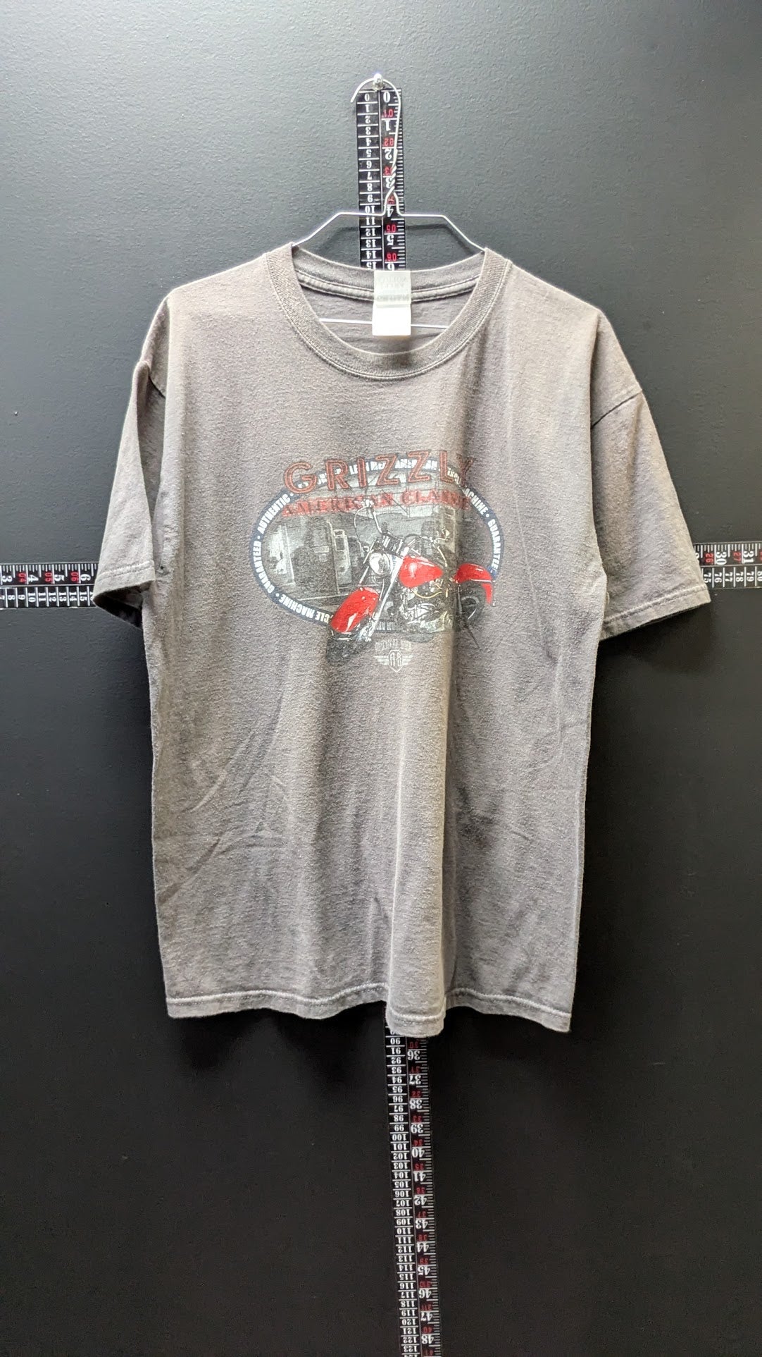 Vintage Grizzly Motorcycle Graphic T-Shirt Gray Made USA Gildan Ultra Cotton L