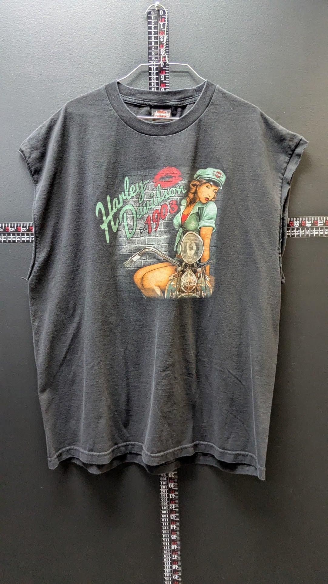 Vintage Harley-Davidson Calgary Canada 1903 Pinup Cut Off Tank Top 2XL Black