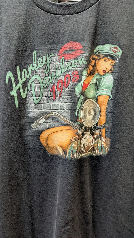 Vintage Harley-Davidson Calgary Canada 1903 Pinup Cut Off Tank Top 2XL Black