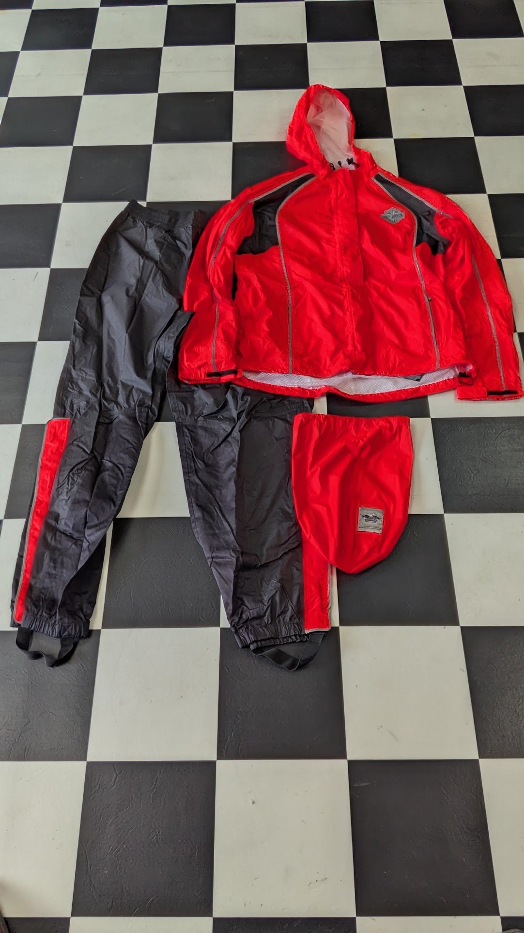 Harley-Davidson Genuine MotorClothes Rain Suit 2-Piece Jacket Pants XL Red Black