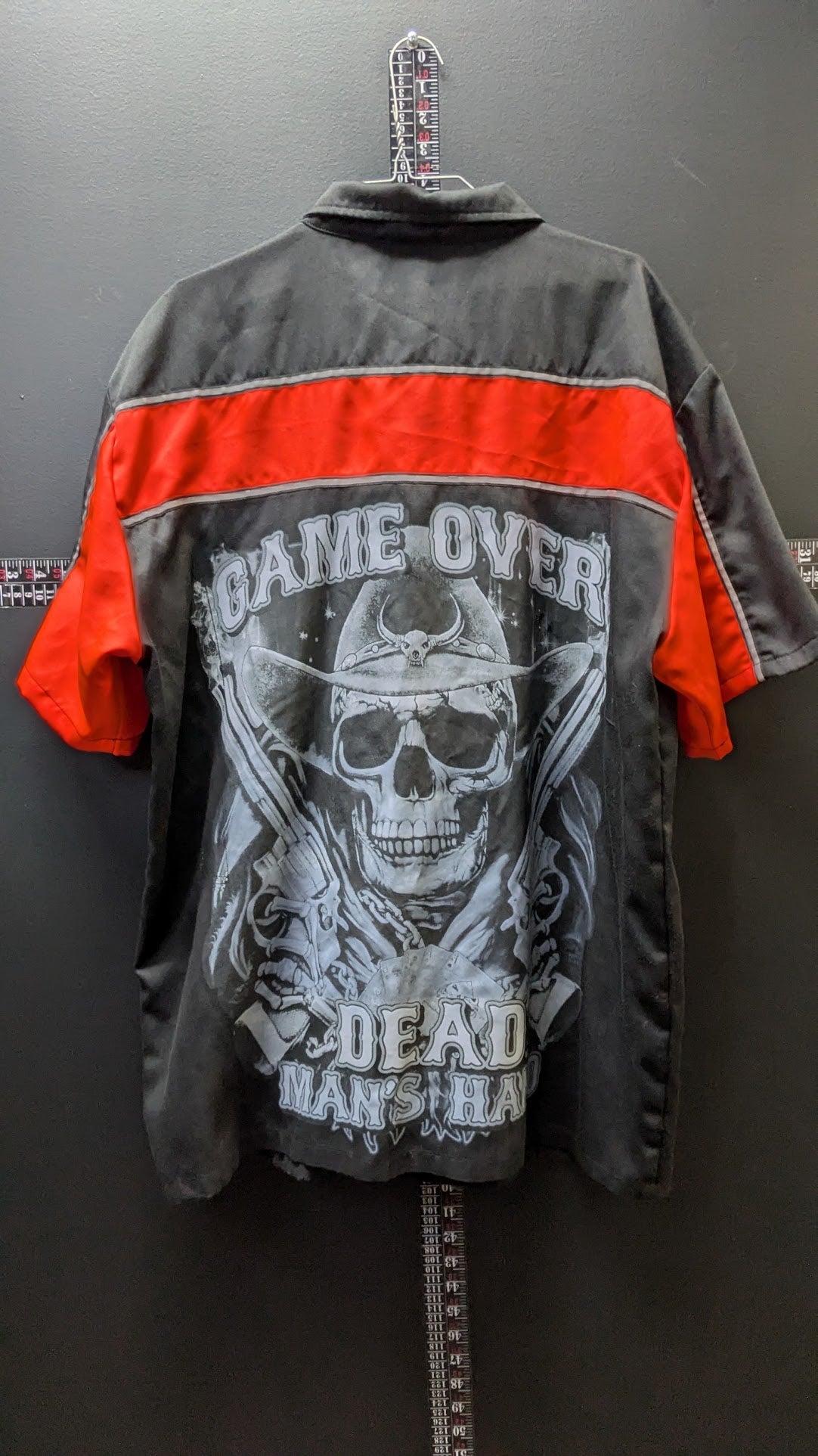Biker Angel Apparel Game Over Dead Man's Hand Skull Button-Up Shirt 2XL