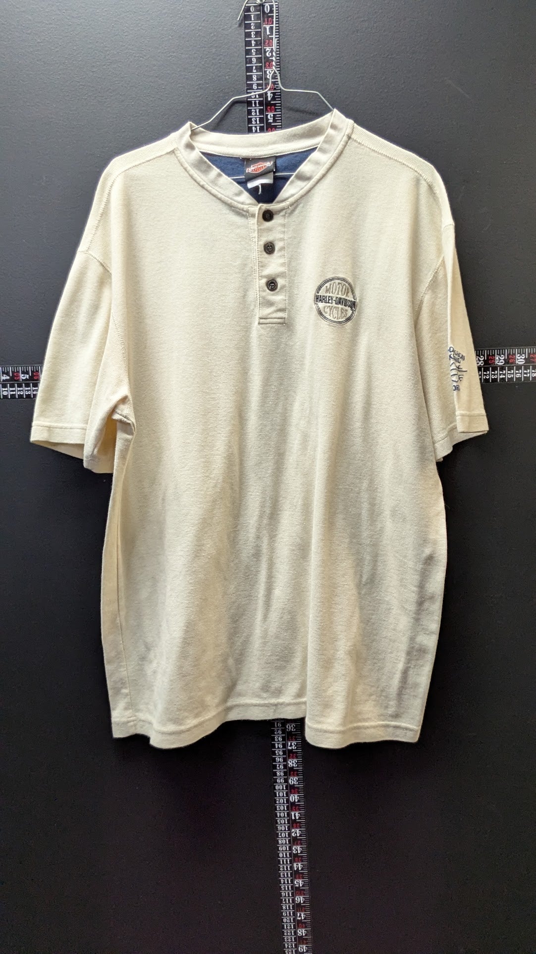 Harley Davidson Lakeland Florida Waffle Knit Henley Shirt Cream Short Sleeve Mens