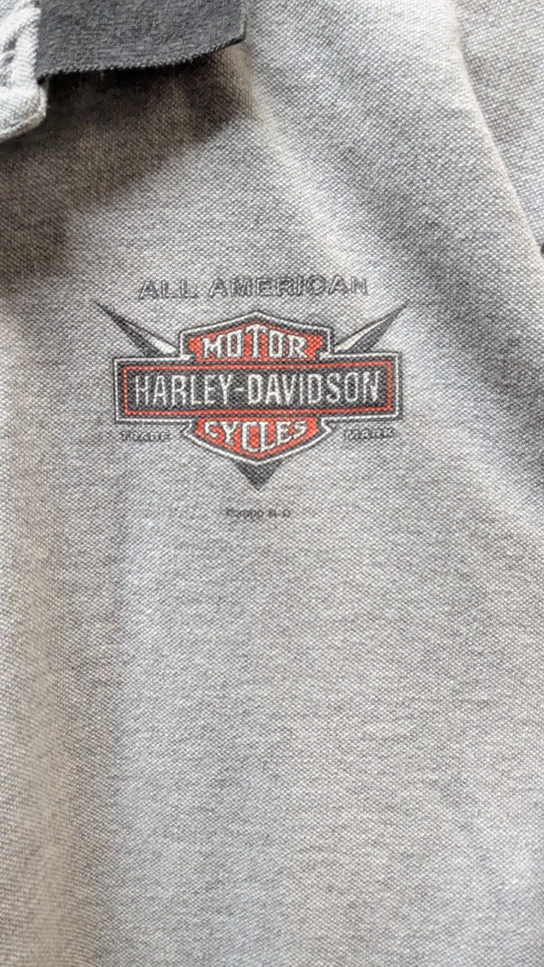 2000 Harley-Davidson Mens Medium Gray Polo Shirt Black Collar Made in USA Bumpus