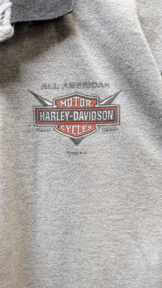 2000 Harley-Davidson Mens Medium Gray Polo Shirt Black Collar Made in USA Bumpus