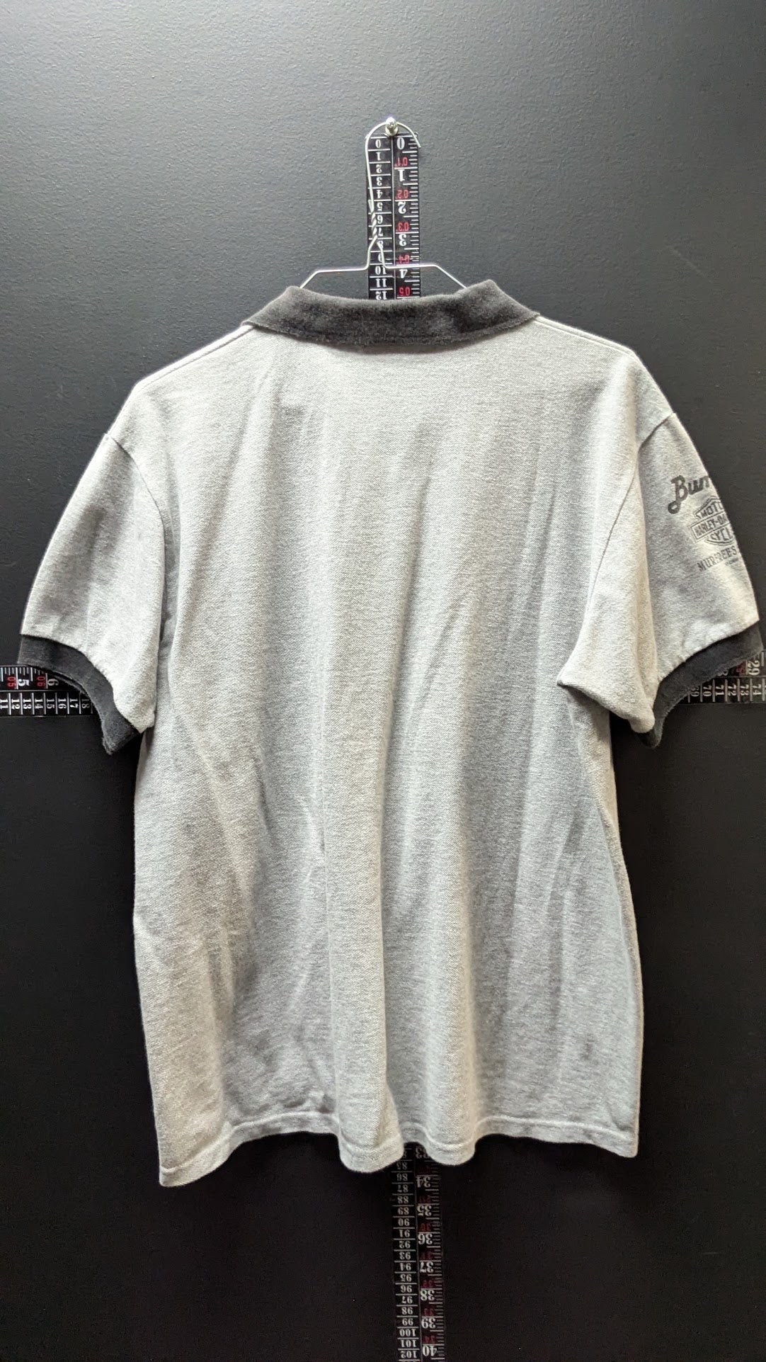 2000 Harley-Davidson Mens Medium Gray Polo Shirt Black Collar Made in USA Bumpus