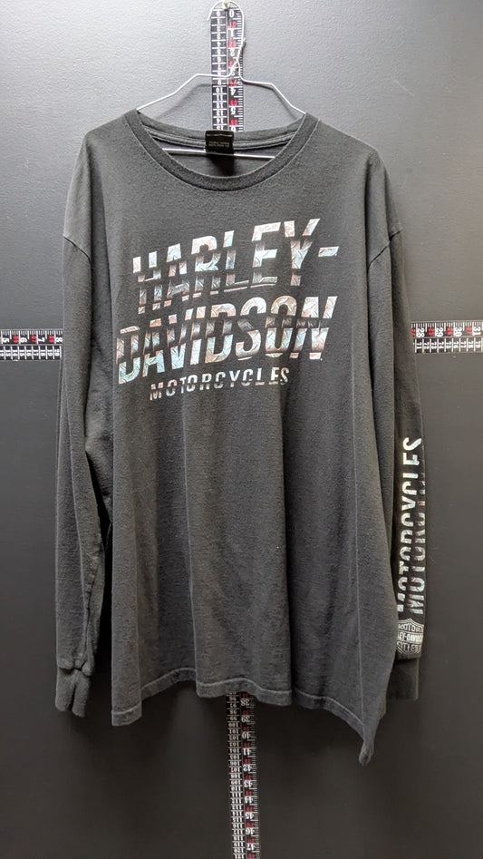 Harley-Davidson Crystal River FL Long Sleeve T Shirt Black Distressed Motorcycles