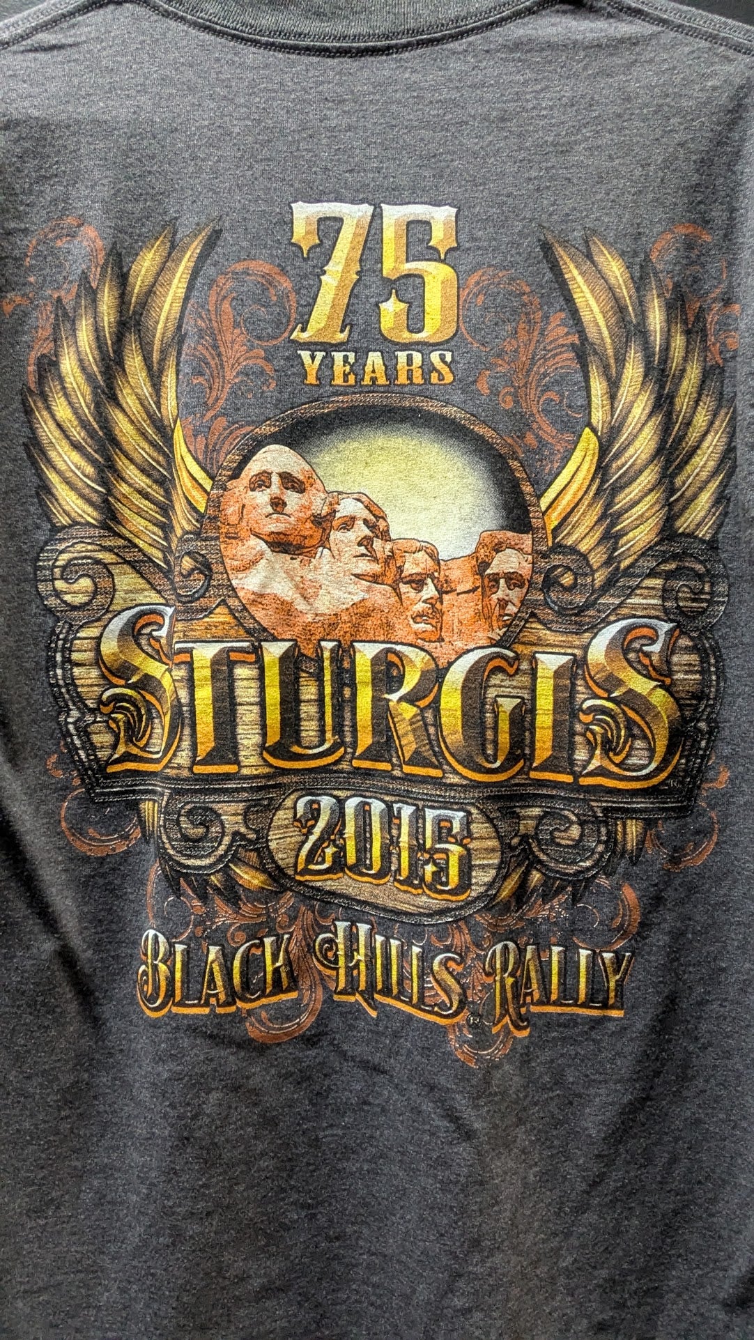 2015 Sturgis 75th Anniversary Black Hills Rally T Shirt Gray Motorcycle Tee Medium