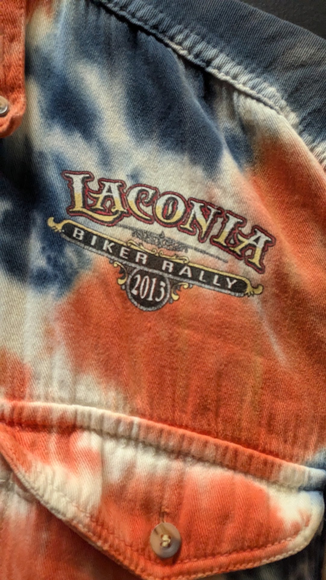Laconia Bike Week 90th Anniversary 2013 Biker Design Tie Dye Sleeveless Shirt Men’s L