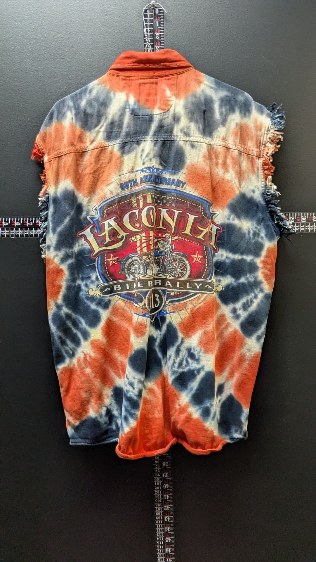 Laconia Bike Week 90th Anniversary 2013 Biker Design Tie Dye Sleeveless Shirt Men’s L