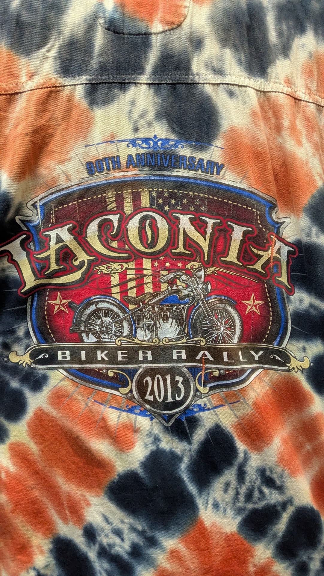 Laconia Bike Week 90th Anniversary 2013 Biker Design Tie Dye Sleeveless Shirt Men’s L