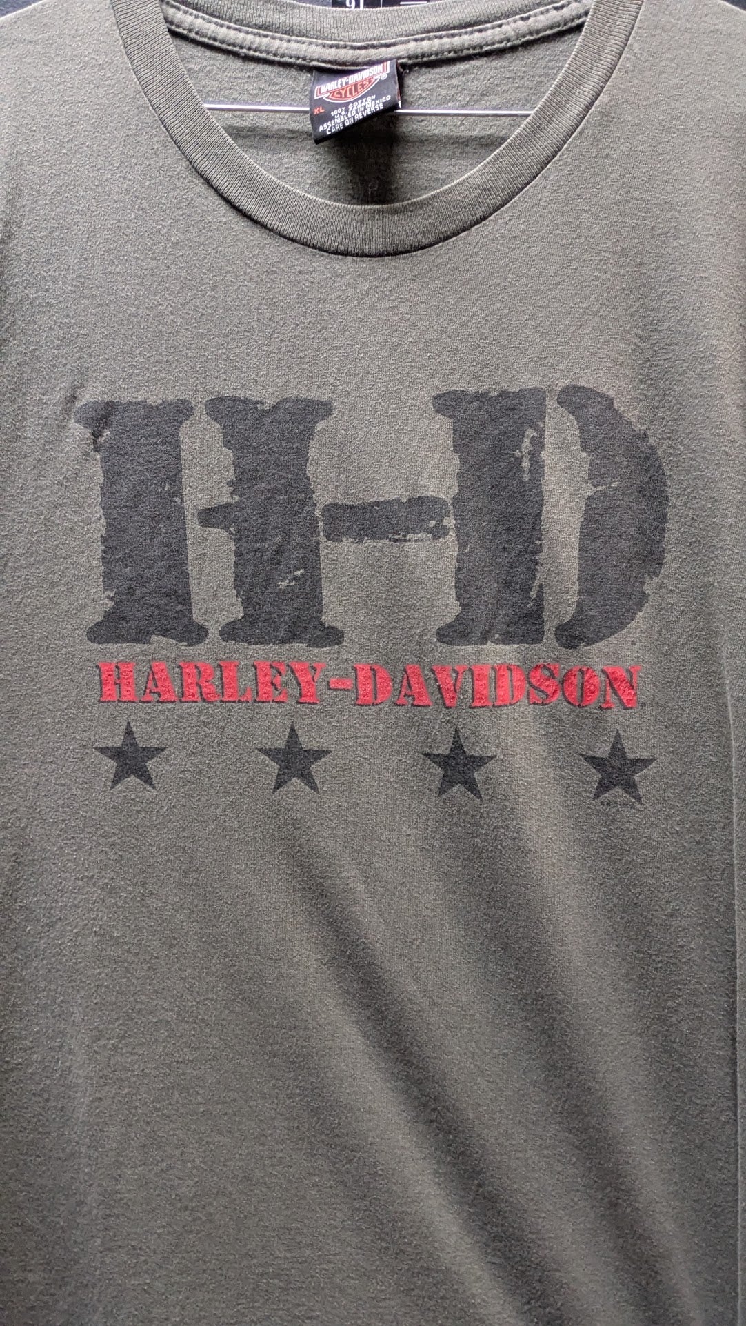 Vintage 2002 Harley-Davidson HD Stars T-Shirt Men’s XL Olive Green USA Graphic