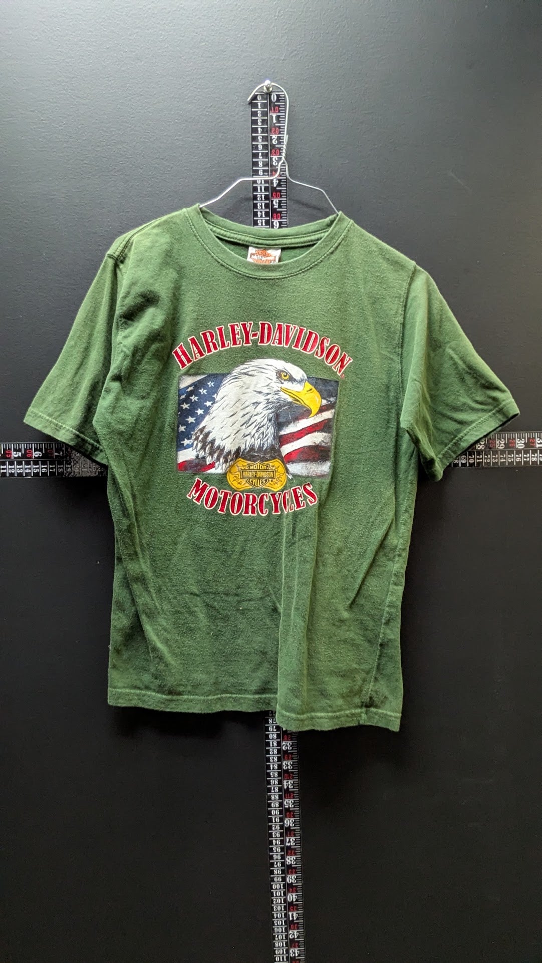 Harley-Davidson Kids Large T-Shirt Bald Eagle American Flag Green Motorcycle Tee
