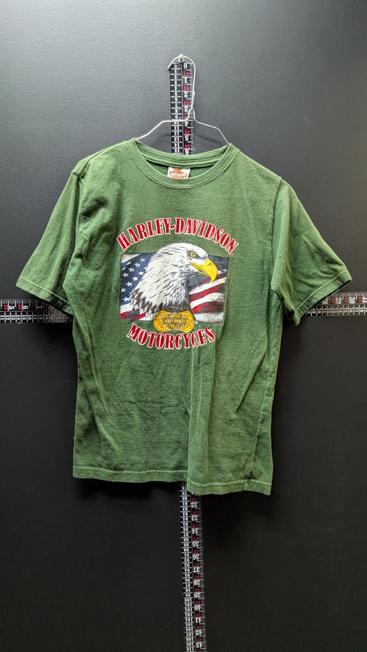 Harley-Davidson Kids Large T-Shirt Bald Eagle American Flag Green Motorcycle Tee