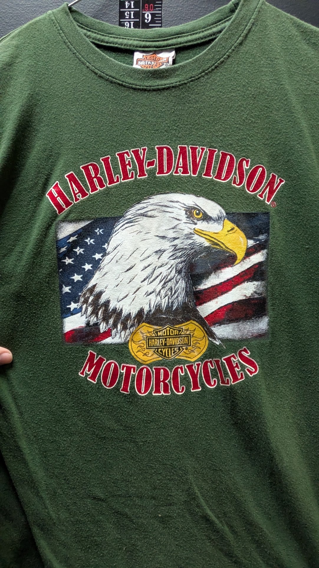 Harley-Davidson Kids Large T-Shirt Bald Eagle American Flag Green Motorcycle Tee