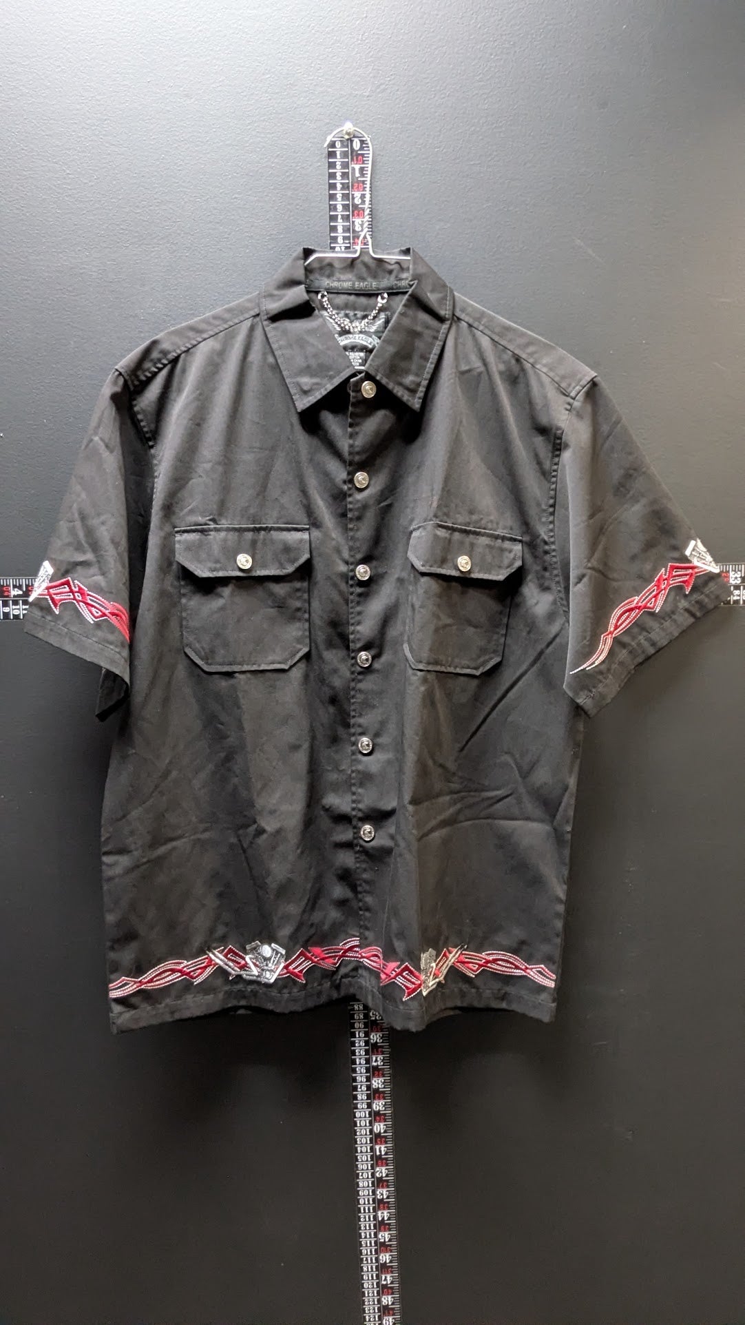 Chrome Eagle Motorcycle Shirt Men’s Medium Black Embroidered V-Twin Tribal Button Up