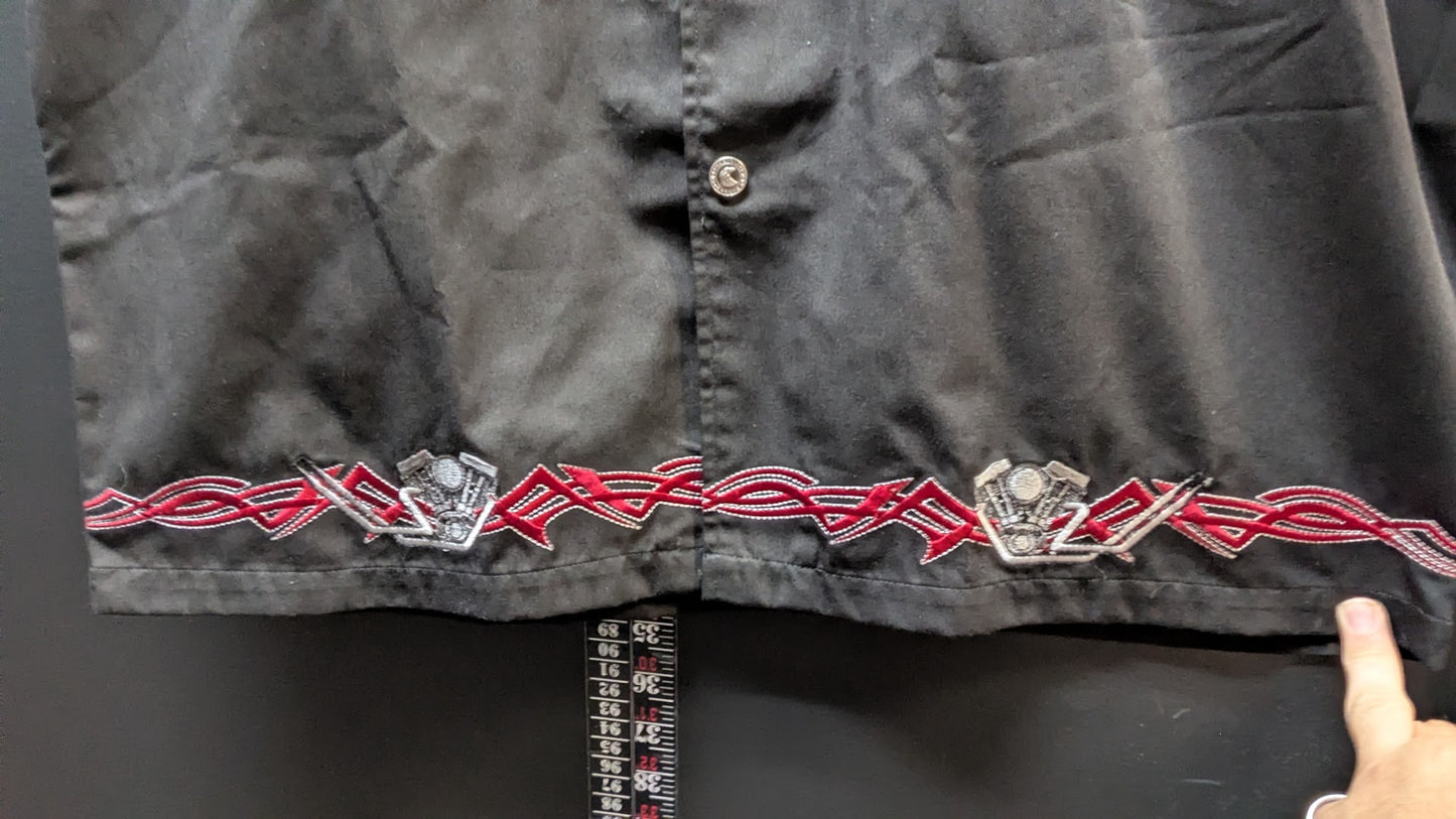 Chrome Eagle Motorcycle Shirt Men’s Medium Black Embroidered V-Twin Tribal Button Up