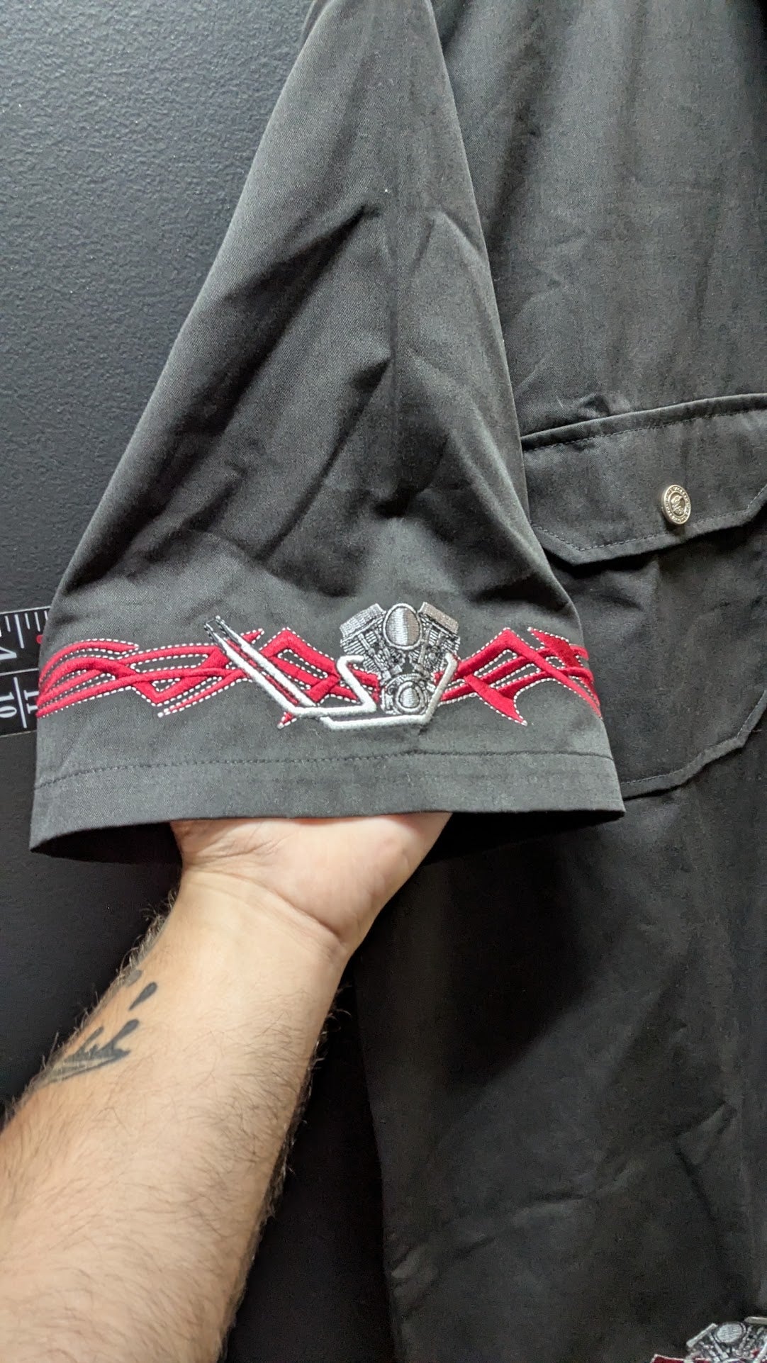 Chrome Eagle Motorcycle Shirt Men’s Medium Black Embroidered V-Twin Tribal Button Up
