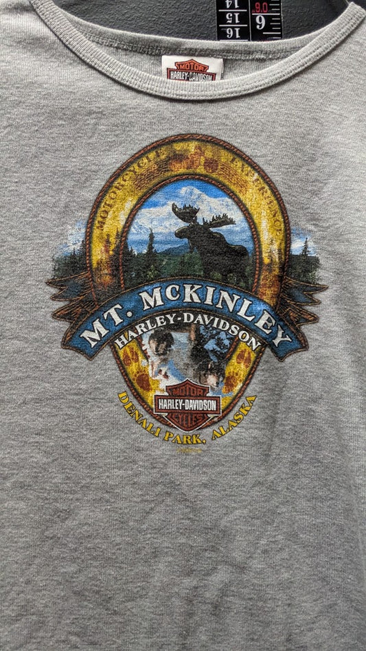 2008 Harley-Davidson Mt McKinley Denali Park Alaska Moose Bear T-Shirt womens Large