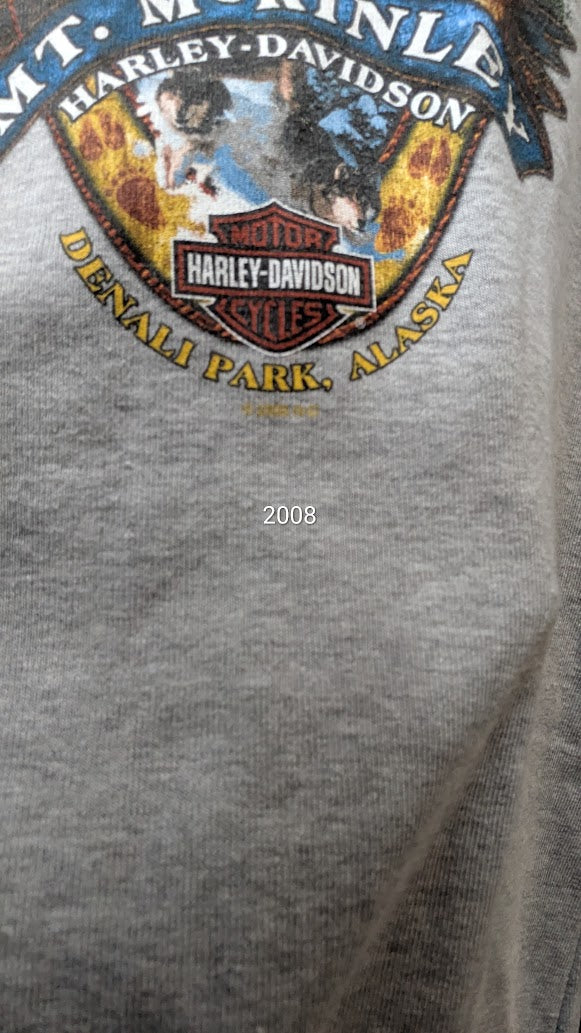 2008 Harley-Davidson Mt McKinley Denali Park Alaska Moose Bear T-Shirt womens Large