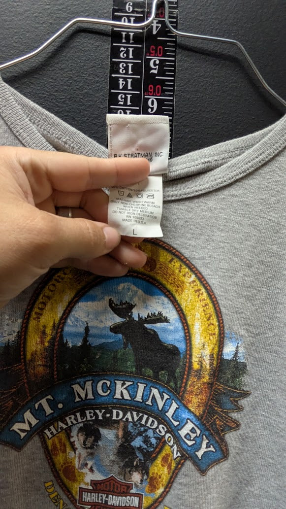 2008 Harley-Davidson Mt McKinley Denali Park Alaska Moose Bear T-Shirt womens Large