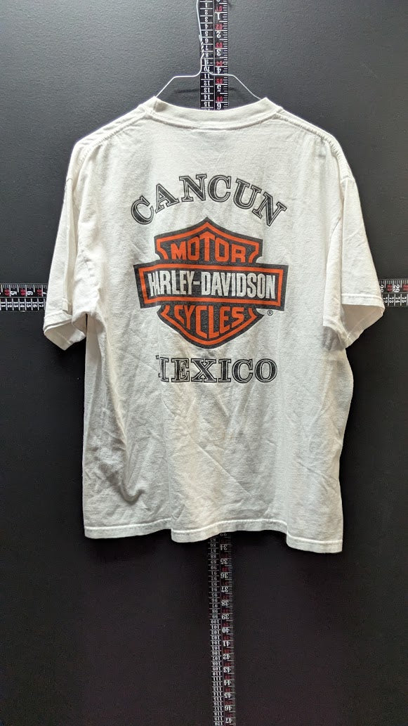 Harley-Davidson Cancun Mexico White Double Sided Graphic T-Shirt Mens Large