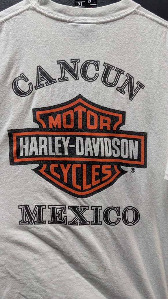 Harley-Davidson Cancun Mexico White Double Sided Graphic T-Shirt Mens Large
