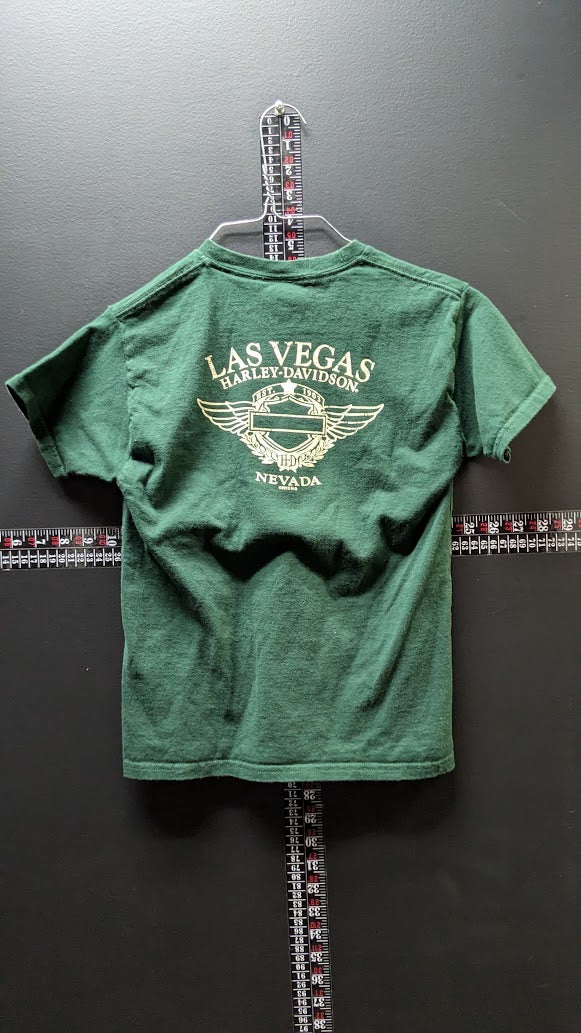 Harley Davidson Las Vegas Nevada Youth 10-12 M Green Motorcycle T-Shirt