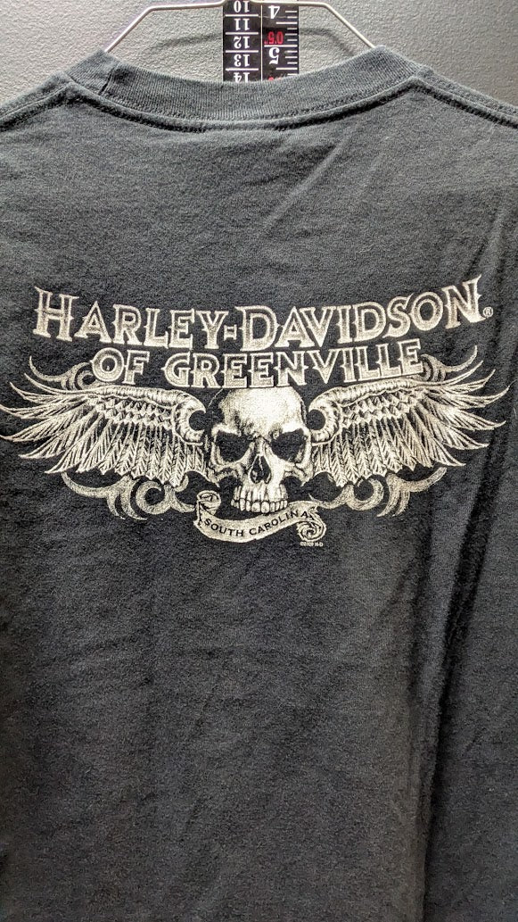 Harley-Davidson Greenville SC Flaming Skull T-Shirt Black Mens Small