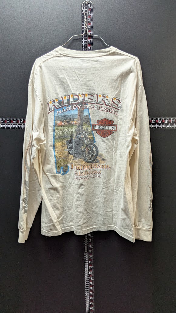 2009 Harley-Davidson Riders Birmingham Alabama Long Sleeve T-Shirt Flame Skull Large L