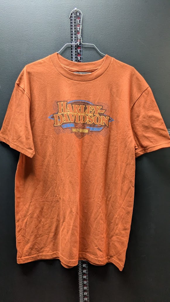 Harley-Davidson Mens Large Orange Brown Short Sleeve T-Shirt Graphic Motorcycle Tee