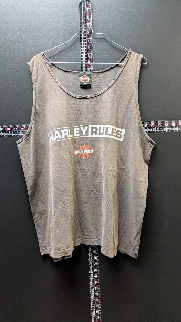 Harley Davidson Harley Rules Tank Top XL West Branch Michigan Distressed Gray