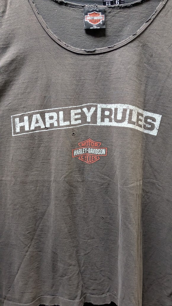 Harley Davidson Harley Rules Tank Top XL West Branch Michigan Distressed Gray