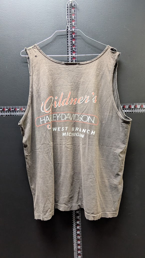 Harley Davidson Harley Rules Tank Top XL West Branch Michigan Distressed Gray