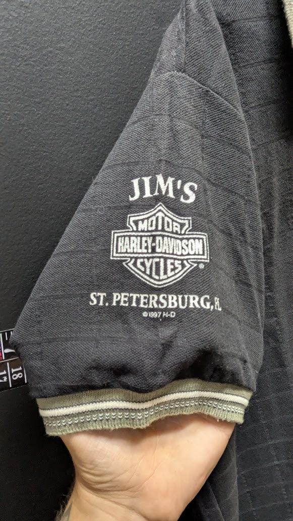 Vintage 1997 Harley-Davidson Jim’s St Petersburg FL Polo Shirt Mens Large Black