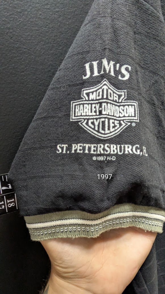 Vintage 1997 Harley-Davidson Jim’s St Petersburg FL Polo Shirt Mens Large Black