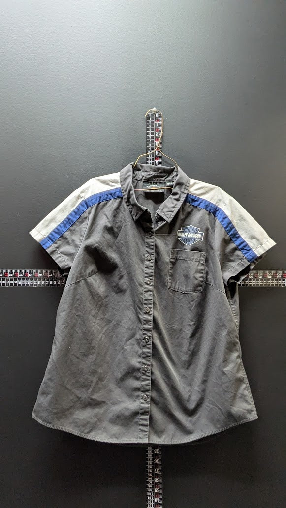 Harley-Davidson Genuine Motorclothes Gray Blue Button Front Shirt Short Sleeve
