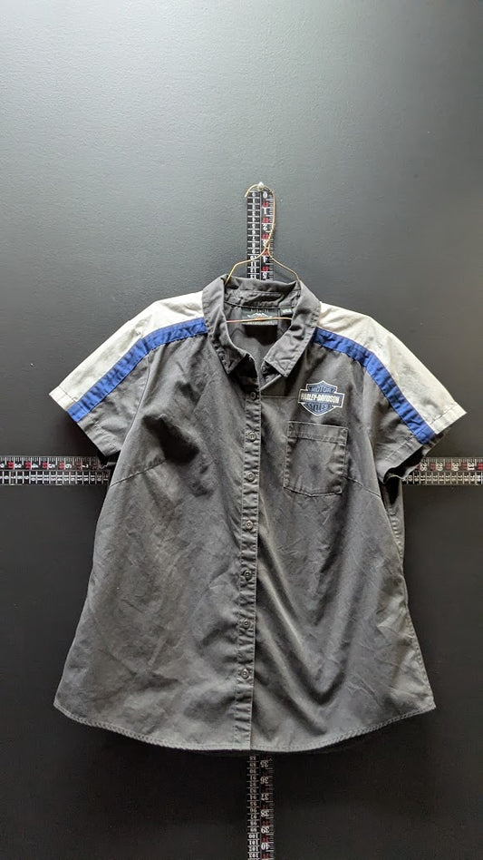 Harley-Davidson Genuine Motorclothes Gray Blue Button Front Shirt Short Sleeve