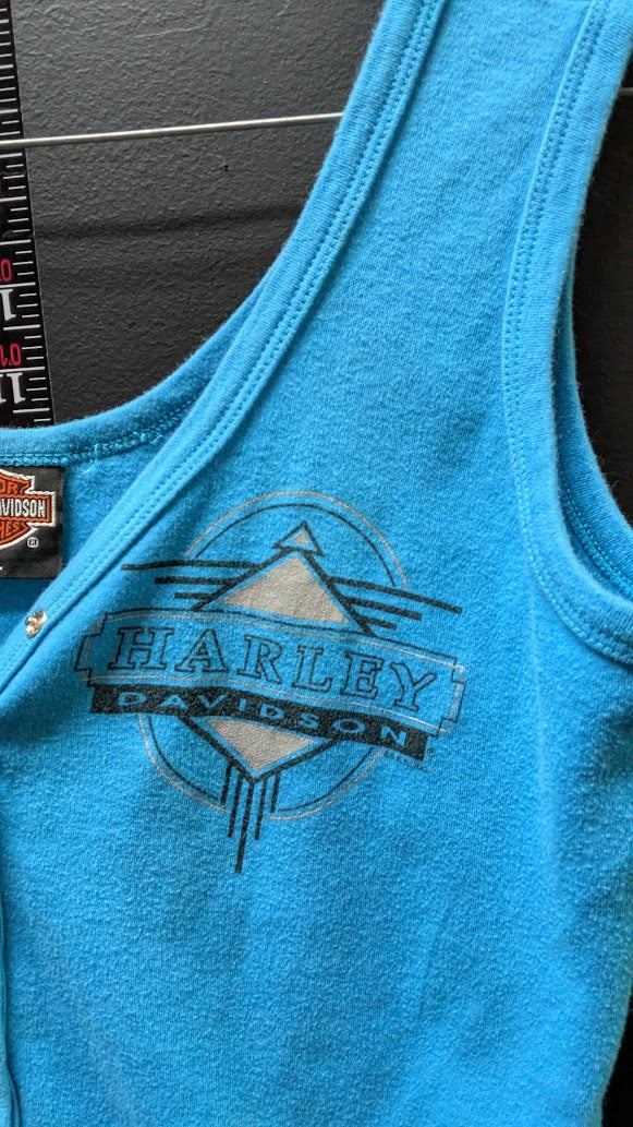 Harley-Davidson Roeder Monroeville Ohio Blue Snap Front Tank Top Women’s XL