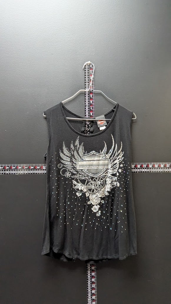 Harley-Davidson Women’s Black Rhinestone Lace Up Back Tank Top Size L