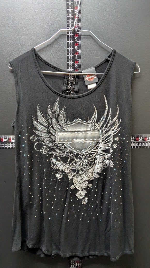 Harley-Davidson Women’s Black Rhinestone Lace Up Back Tank Top Size L