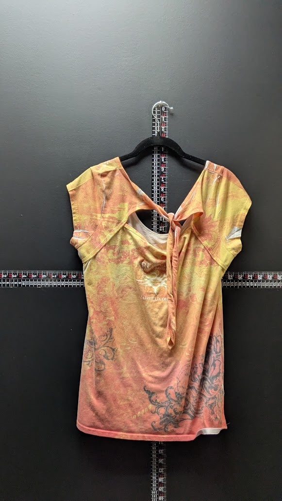 Harley-Davidson Women’s XXL Peach Pink Angel Wings Graphic Tie Front Top